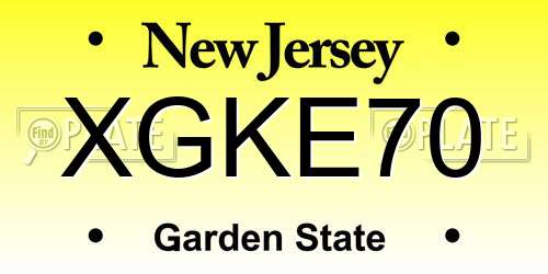 XGKE70 New Jersey License Plate