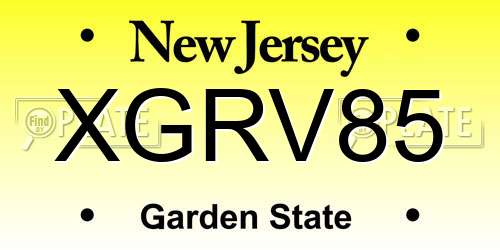 XGRV85 New Jersey License Plate