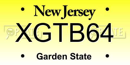 XGTB64 New Jersey License Plate