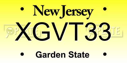 XGVT33 New Jersey License Plate