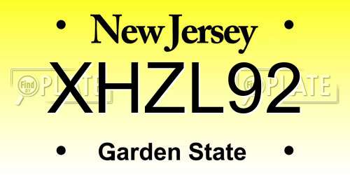XHZL92 New Jersey License Plate