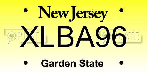 XLBA96 New Jersey License Plate