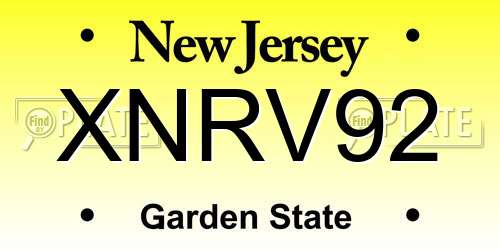 XNRV92 New Jersey License Plate