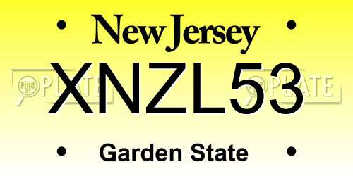 XNZL53 New Jersey License Plate