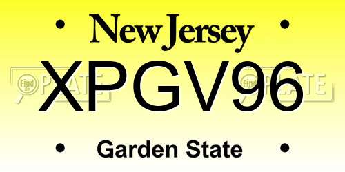 XPGV96 New Jersey License Plate
