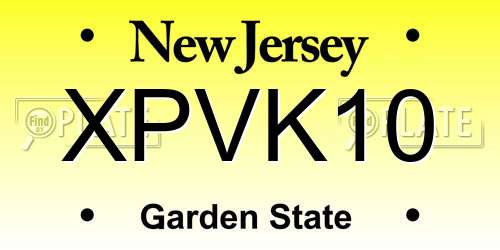 XPVK10 New Jersey License Plate