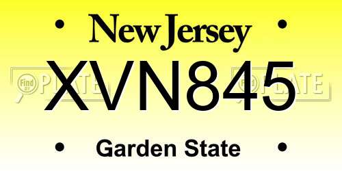 XVN845 New Jersey License Plate