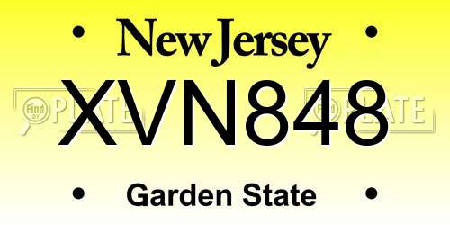 XVN848 New Jersey License Plate