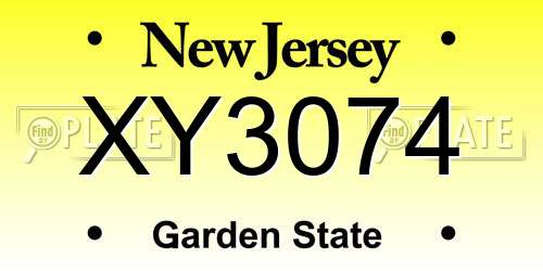 XY3074 New Jersey License Plate