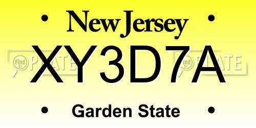 XY3D7A New Jersey License Plate