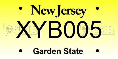 XYB005 New Jersey License Plate