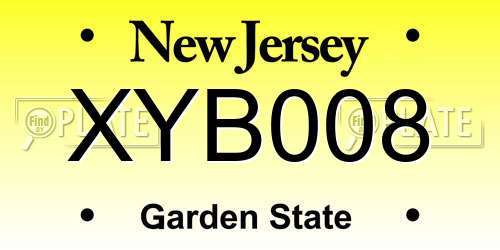 XYB008 New Jersey License Plate
