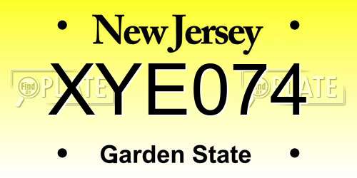 XYE074 New Jersey License Plate