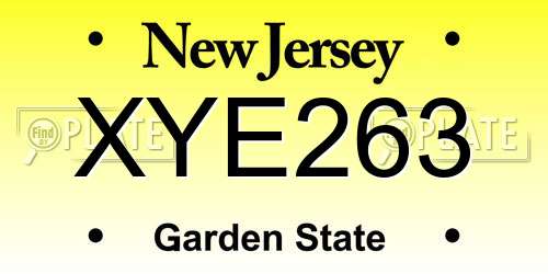XYE263 New Jersey License Plate