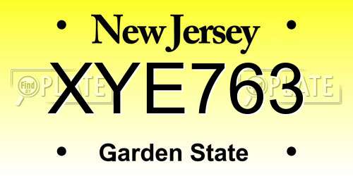 XYE763 New Jersey License Plate