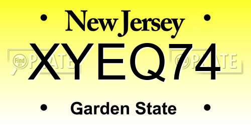 XYEQ74 New Jersey License Plate