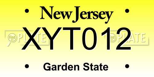 XYT012 New Jersey License Plate