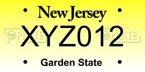 XYZ012 New Jersey License Plate