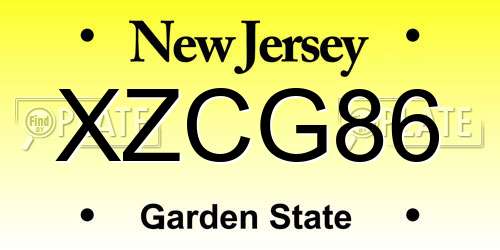 XZCG86 New Jersey License Plate