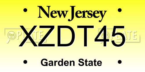 XZDT45 New Jersey License Plate