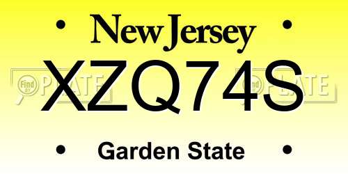 XZQ74S New Jersey License Plate