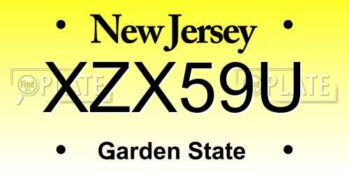 XZX59U New Jersey License Plate