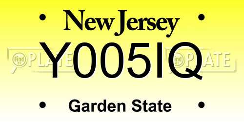 Y005IQ New Jersey License Plate