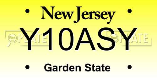 Y10ASY New Jersey License Plate