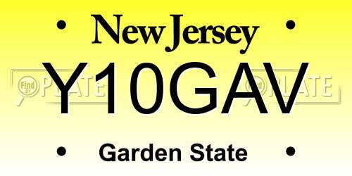 Y10GAV New Jersey License Plate