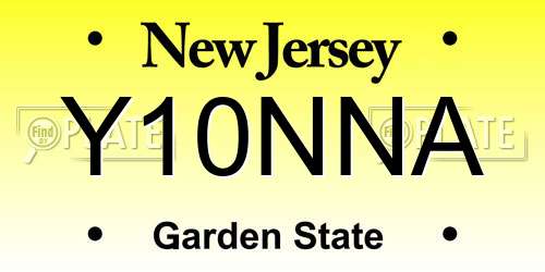 Y10NNA New Jersey License Plate