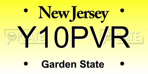 Y10PVR New Jersey License Plate