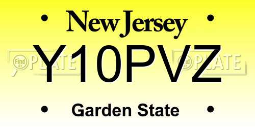 Y10PVZ New Jersey License Plate