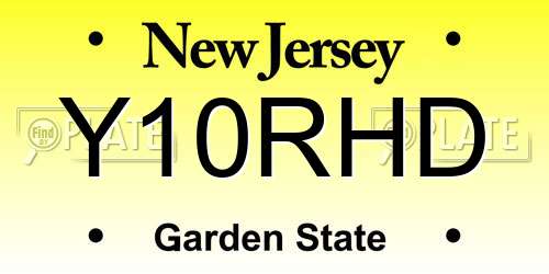 Y10RHD New Jersey License Plate