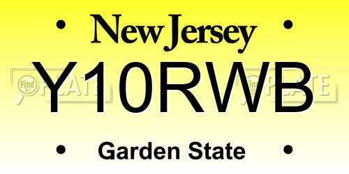Y10RWB New Jersey License Plate