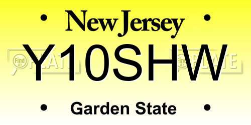 Y10SHW New Jersey License Plate