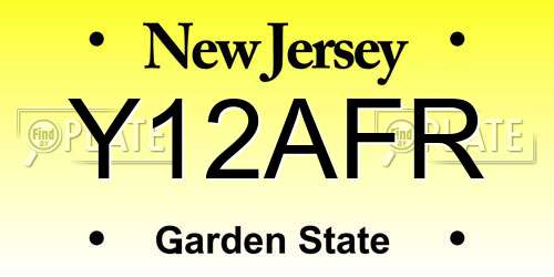 Y12AFR New Jersey License Plate