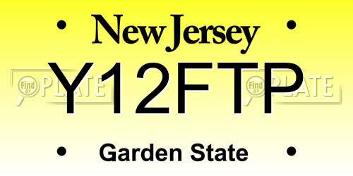 Y12FTP New Jersey License Plate