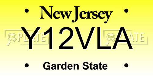 Y12VLA New Jersey License Plate