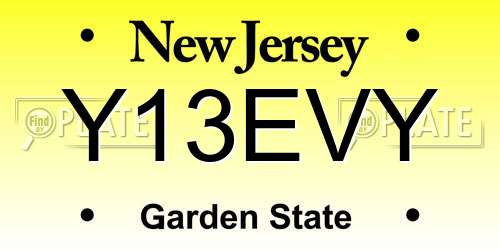 Y13EVY New Jersey License Plate