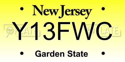 Y13FWC New Jersey License Plate