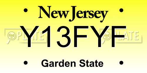 Y13FYF New Jersey License Plate