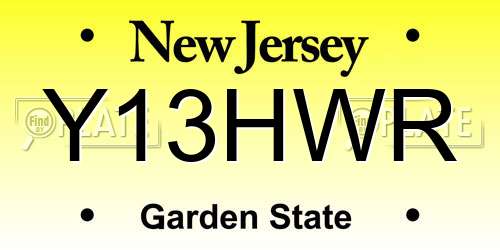 Y13HWR New Jersey License Plate