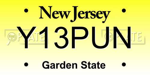 Y13PUN New Jersey License Plate