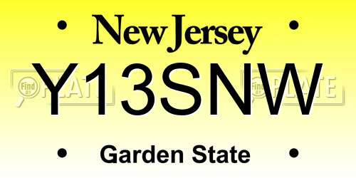 Y13SNW New Jersey License Plate