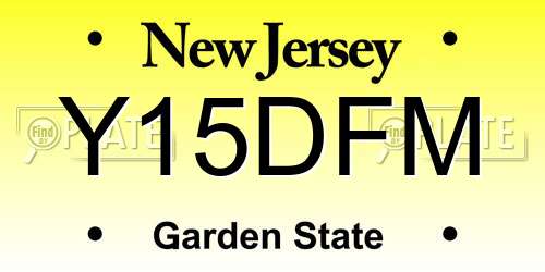 Y15DFM New Jersey License Plate