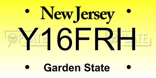 Y16FRH New Jersey License Plate