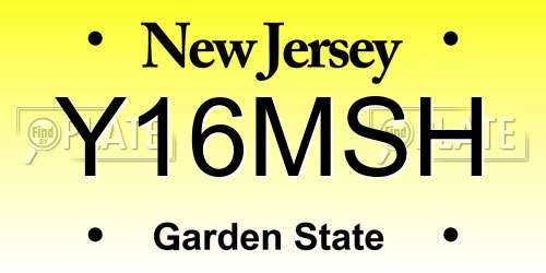 Y16MSH New Jersey License Plate