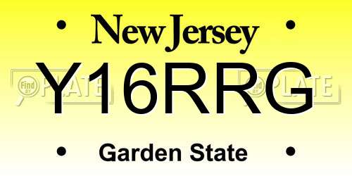 Y16RRG New Jersey License Plate