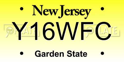 Y16WFC New Jersey License Plate
