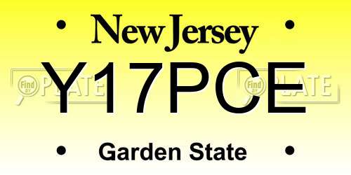 Y17PCE New Jersey License Plate